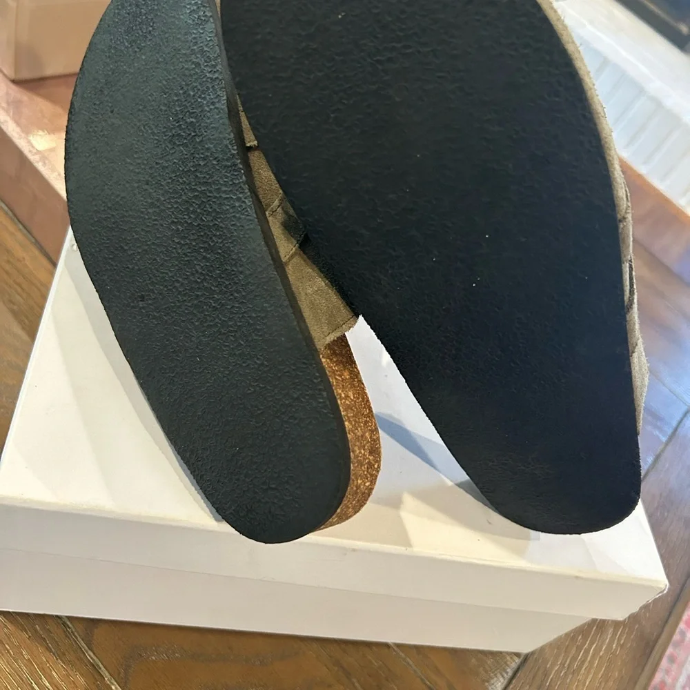 JW ANDERSON Olive Green Suede Mules with Gold Chain - Picture 5 of 5